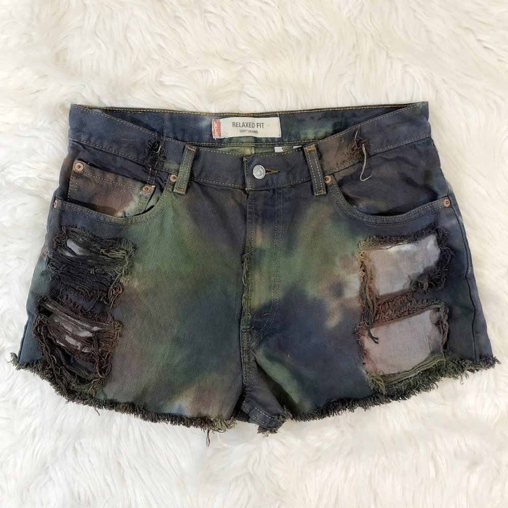 LEVI'S 90s Vintage 550 Upcycled Camo Tie-Dye Shorts 34